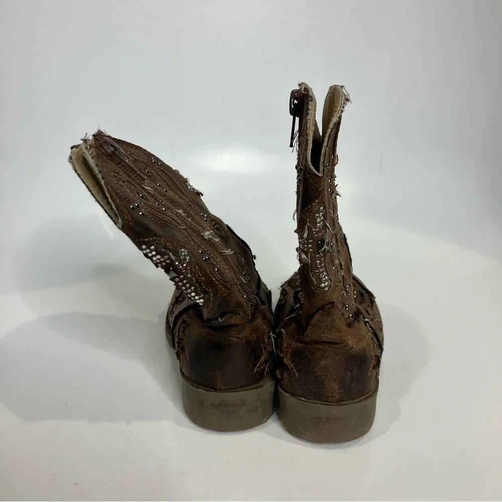 Roper faux leather‎ brown cowboy boots cross girls size 8 western casual trendy